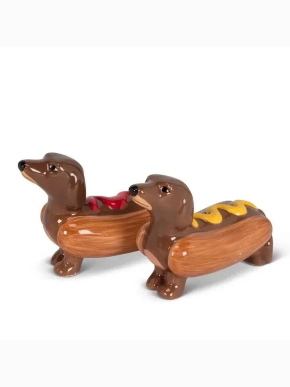 Dachshund Hot Dog Salt & Pepper Shakers Ceramic Wiener Dog Kitchen Decor